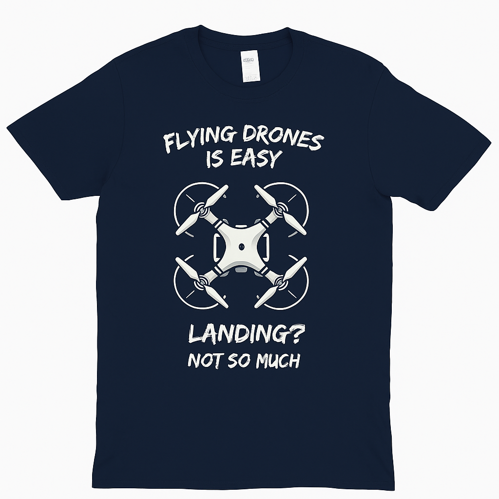 Flying Drones Is Easy Landing T-Shirt – Unisex, Black & Navy